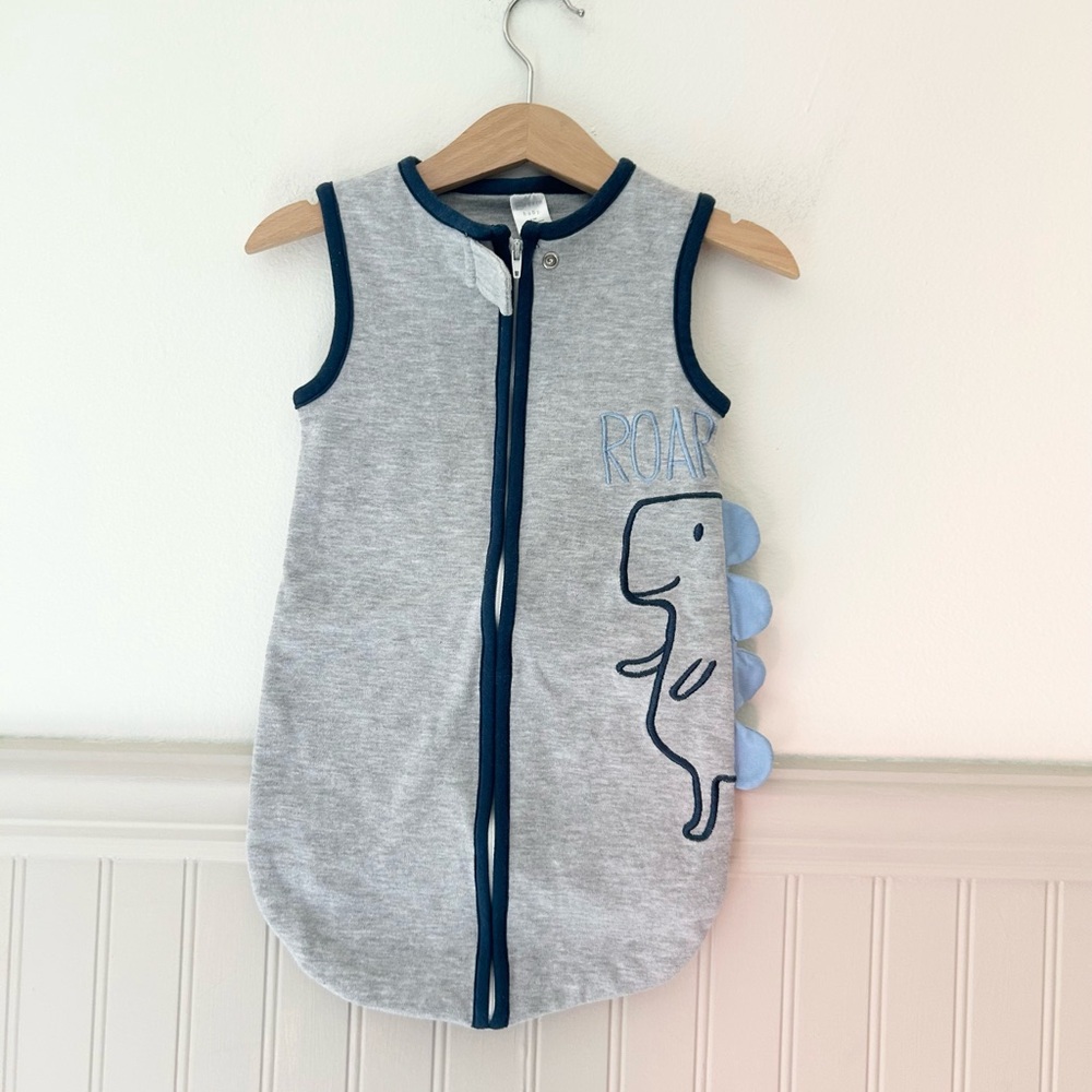 Modern Baby 0-3 Months Sleeveless Sleep Sack with Dino Appliqué - Gray & Navy